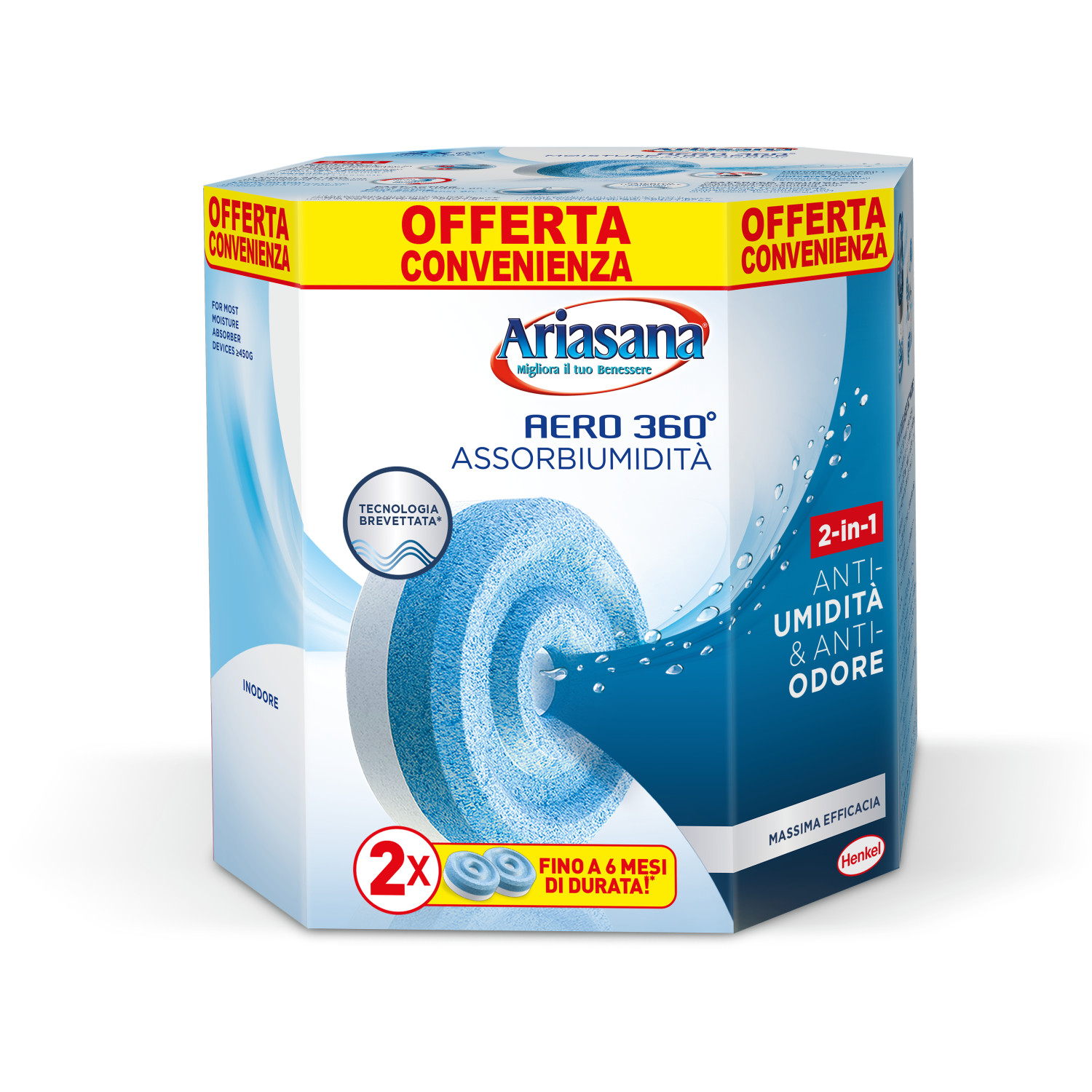 Scatola Ariasana Aero 360° deumidificatore con 2 ricariche.