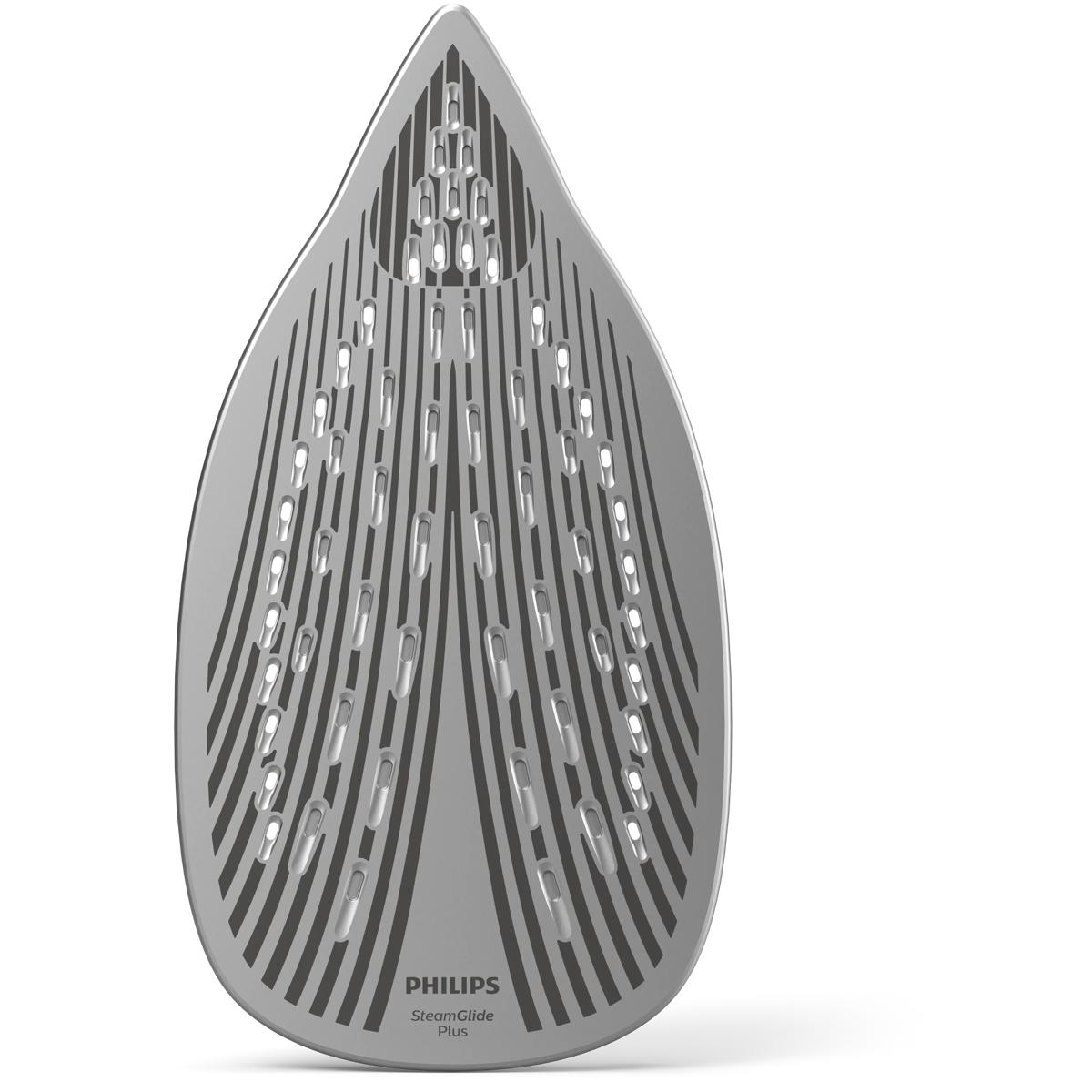 Stopa żelazka Philips SteamGlide Plus z licznymi otworami parowymi.