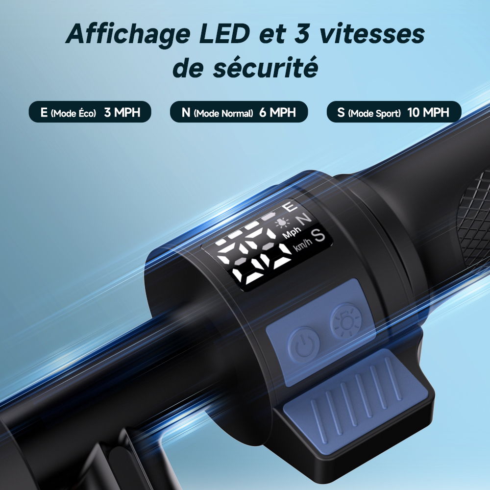 Manubrio con display LED che mostra le modalità E, N, S e le velocità.