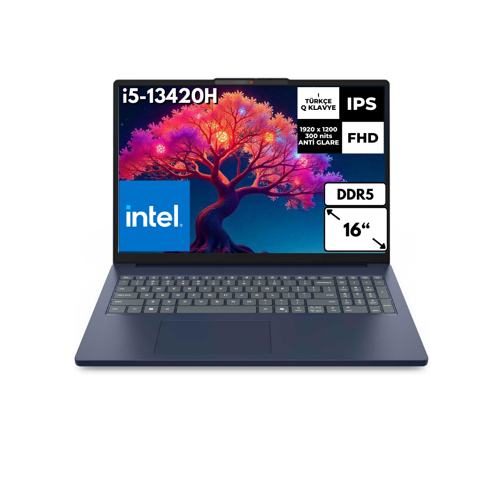 LENOVO IdeaPad Slim 3 UHD Graphics WUXGA 83K2001RTRAT9 Intel Core I5-13420H 20 GB RAM 256 GB SSD 16 inç FreeDOS Laptop Lacivert