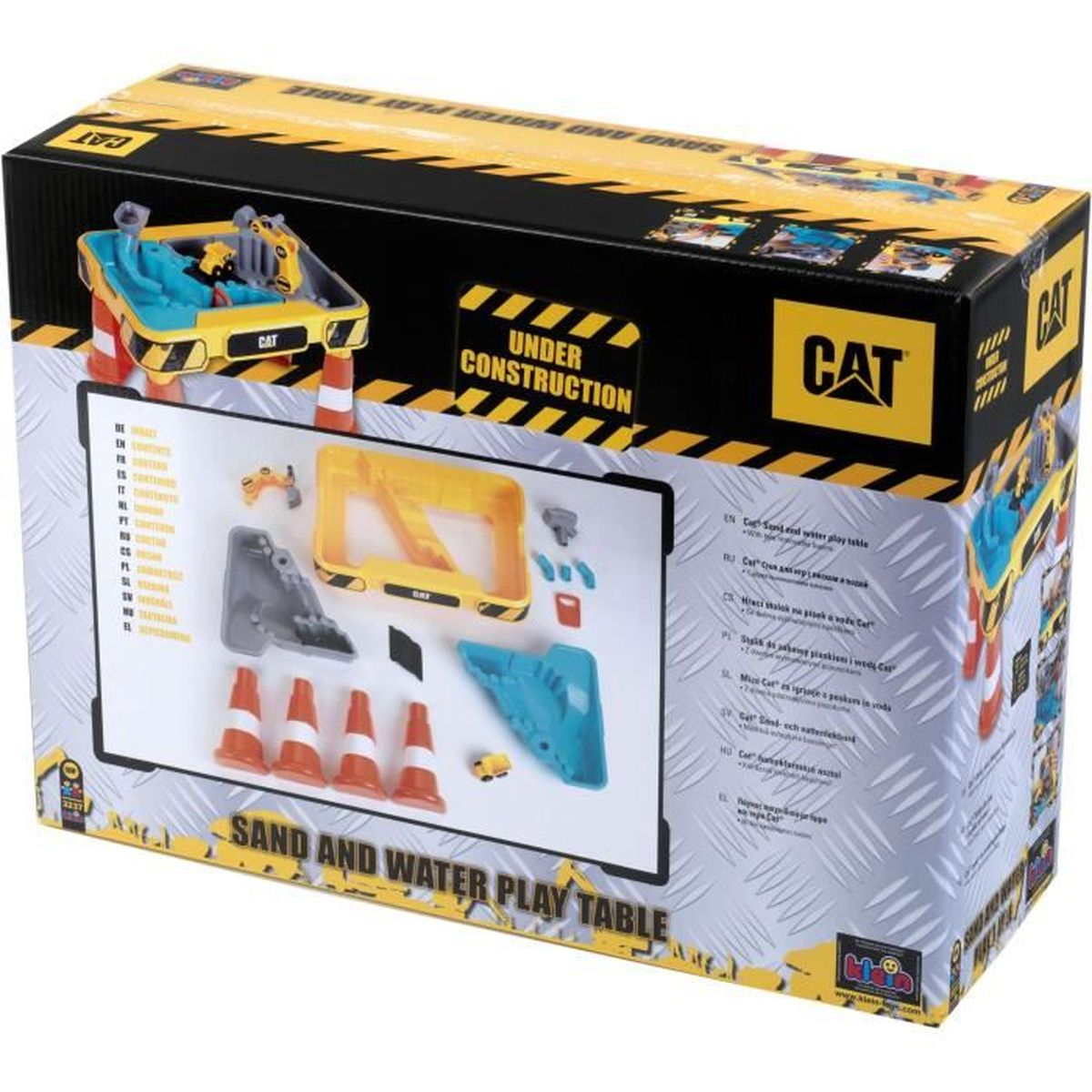 Scatola tavolo gioco sabbia e acqua CAT con componenti.