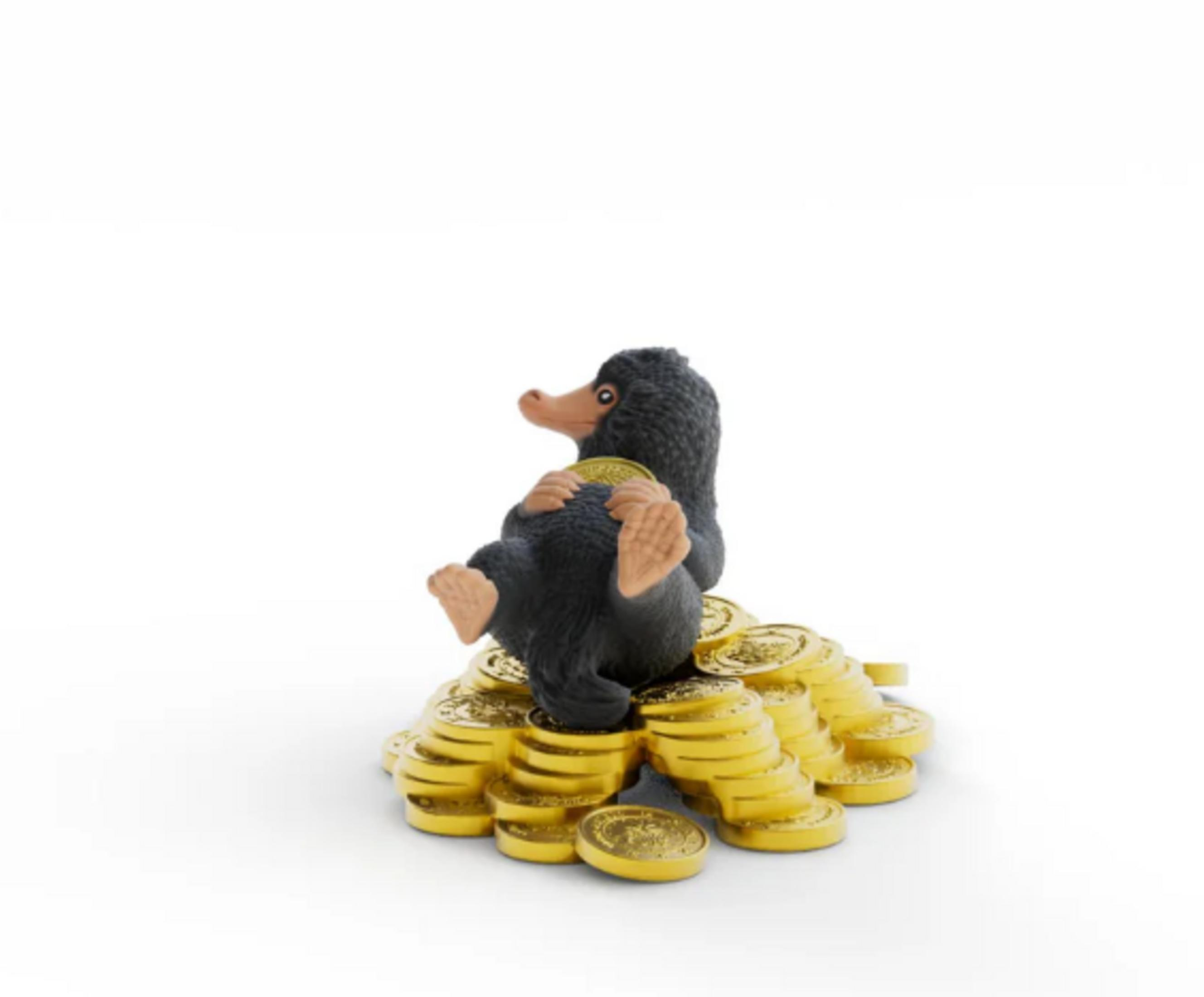 Une créature poilue est assise sur une pile de pièces d'or.