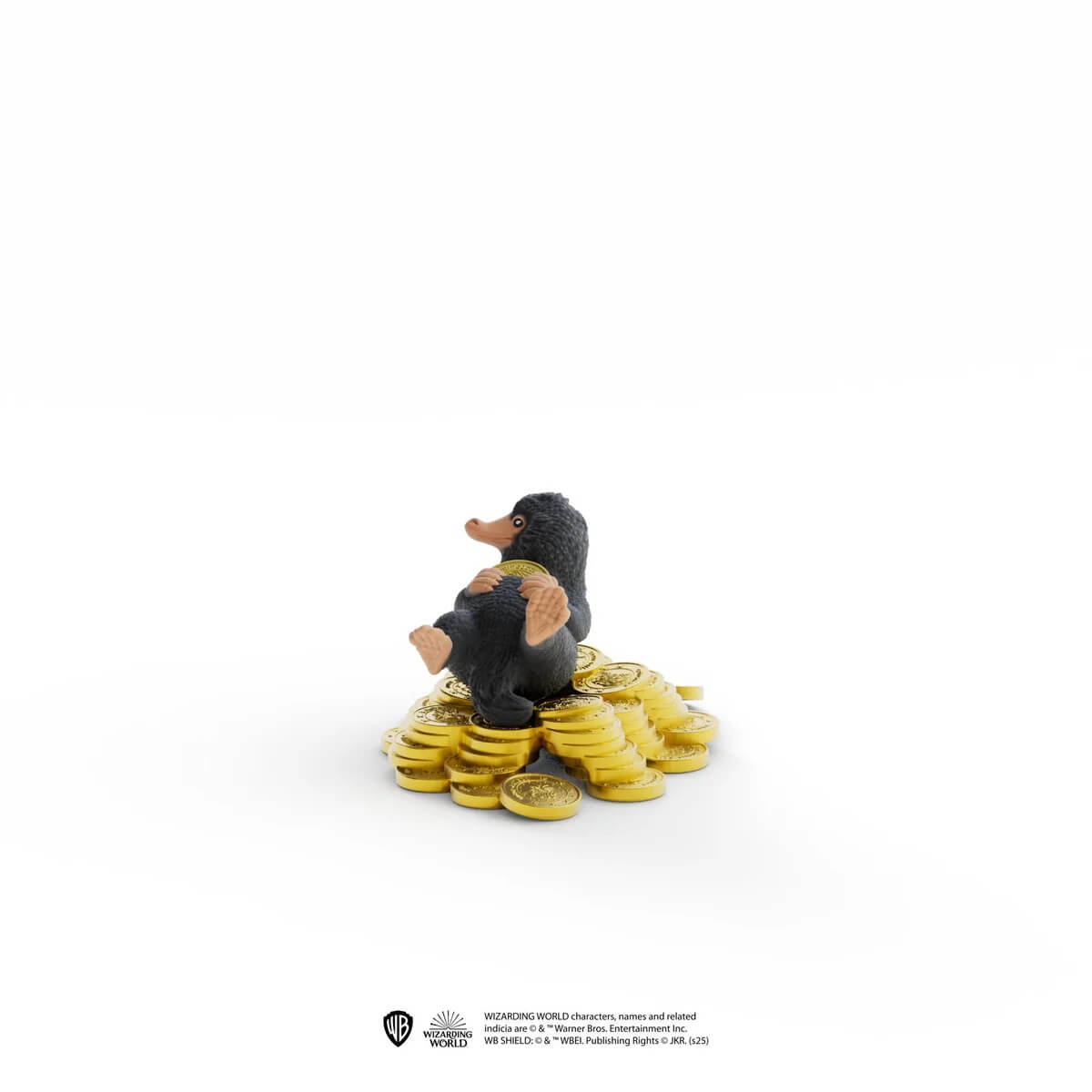 Un Niffleur est assis sur une pile de pièces d'or.