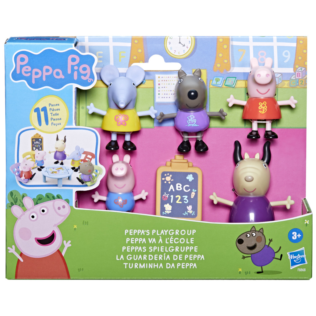 Peppa Pig Spielzeugset mit Figuren im Klassenzimmer-Design.
