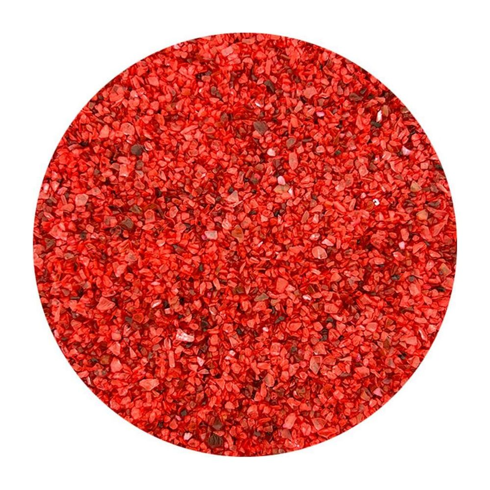Roter Granulatsand, im Kreis angeordnet, Nahaufnahme.