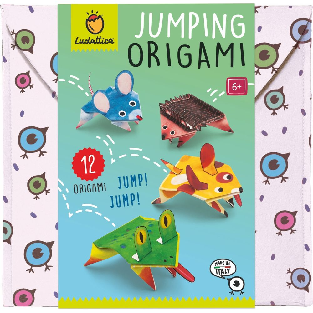 Animali origami carini: topo, riccio, pesce e rana su una confezione.