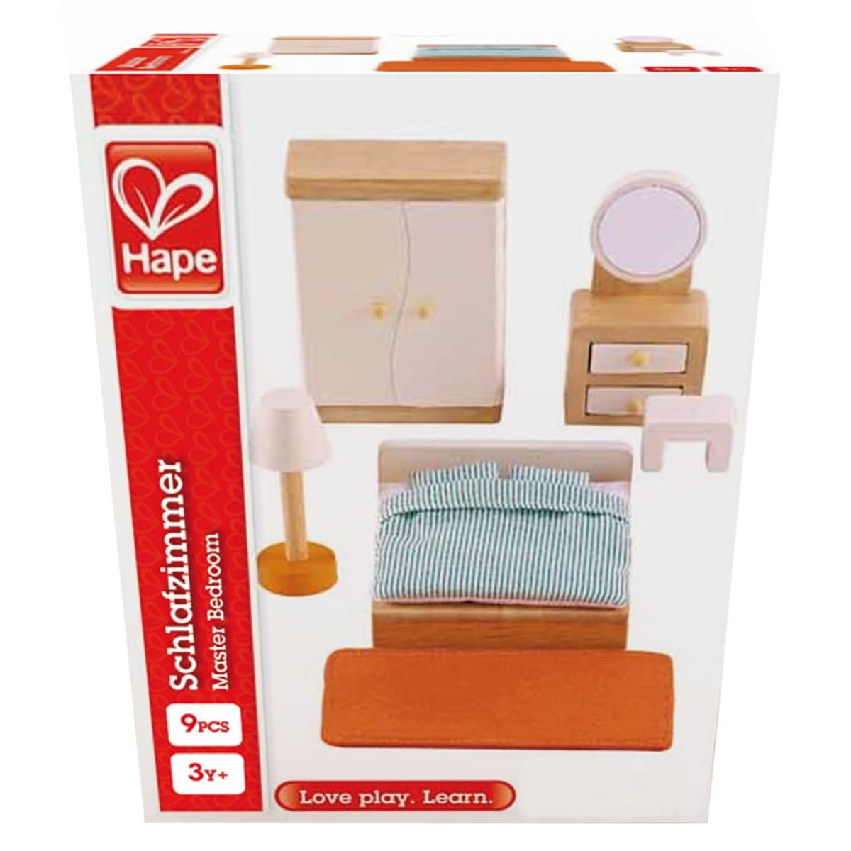 Set Hape camera da letto: letto, armadio, lampada, specchiera.