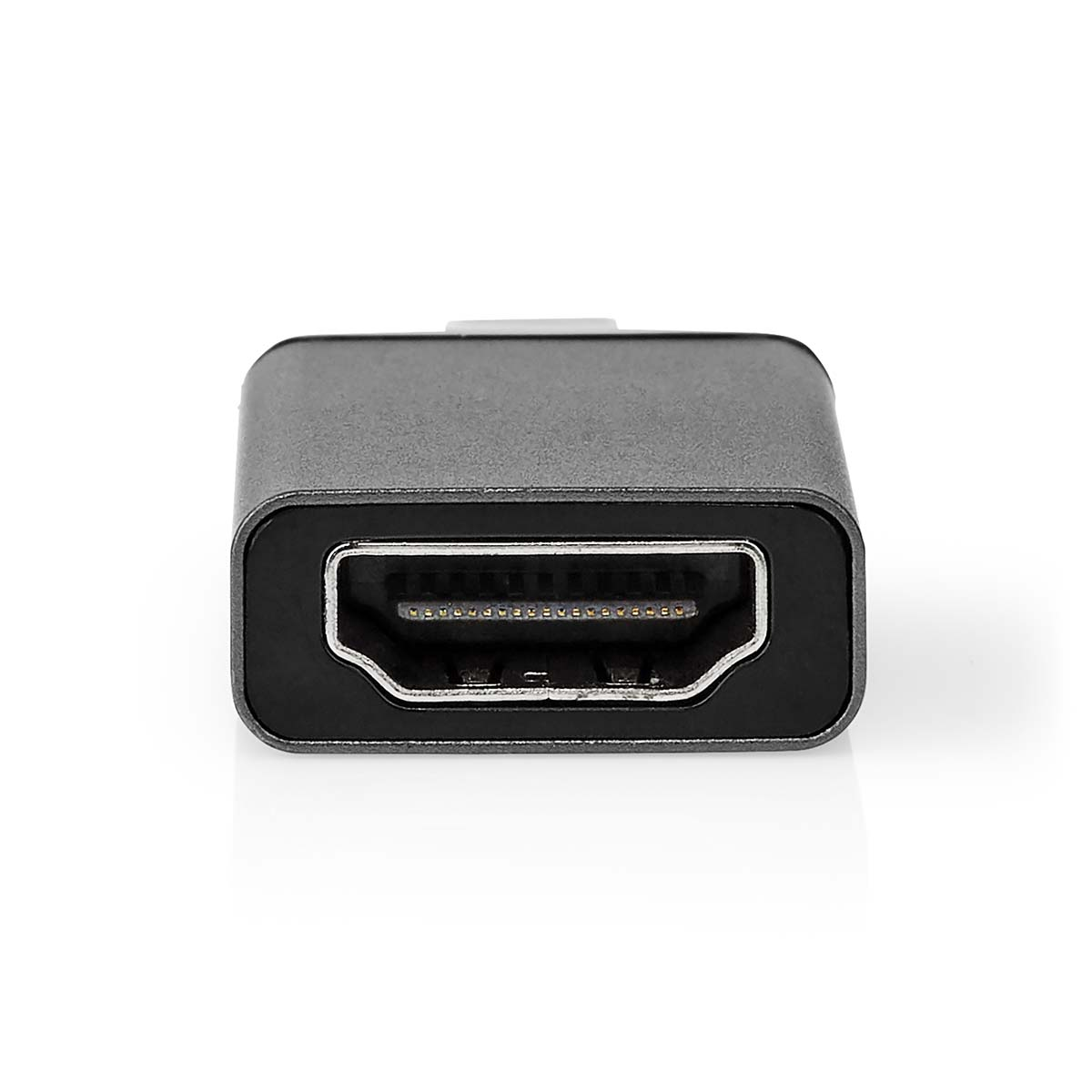 A black HDMI to DVI adapter, isolated on a white background.