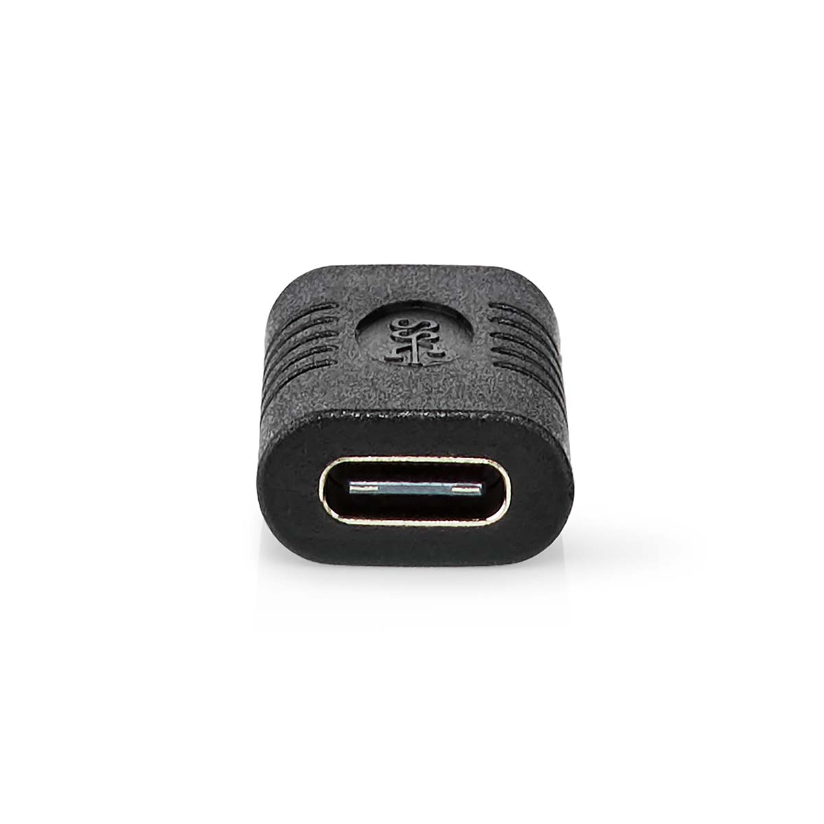 Schwarzer USB-C-Adapter mit geriffelten Seiten und SS-Logo.
