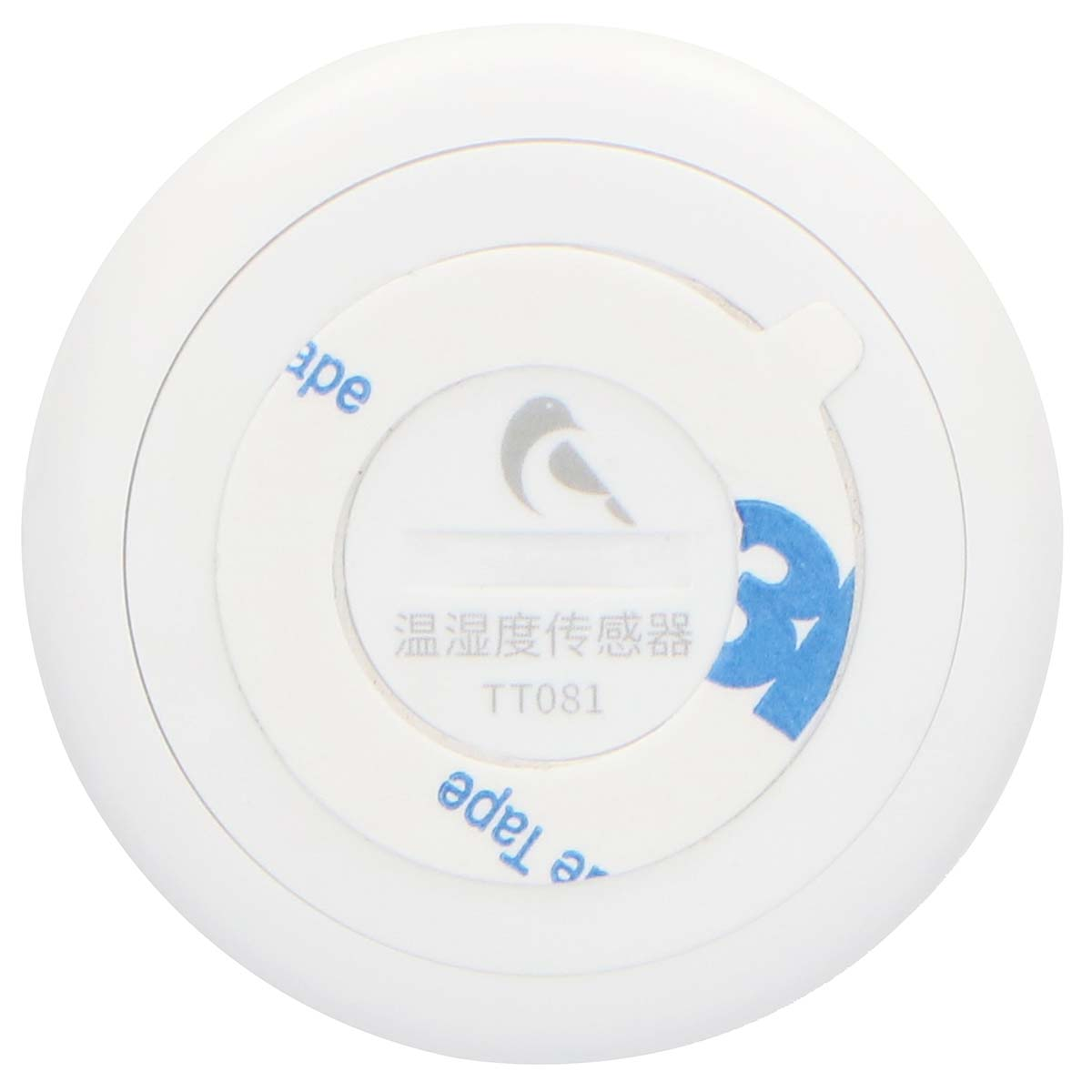 A round white temperature sensor with Chinese text and a bird logo.