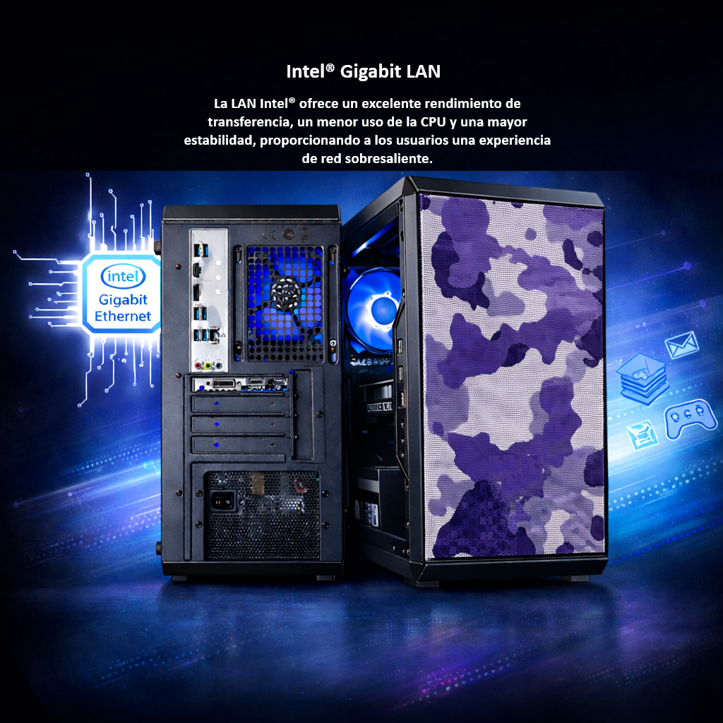 Dwa pudła komputerowe, jedno z kamuflażem, drugie z otwartym tyłem.