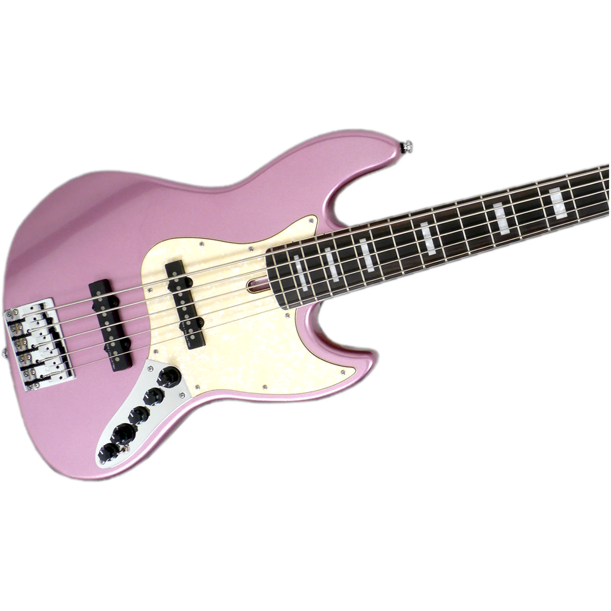 İnci pena korumalı ve siyah manyetikli pembe bas gitar.