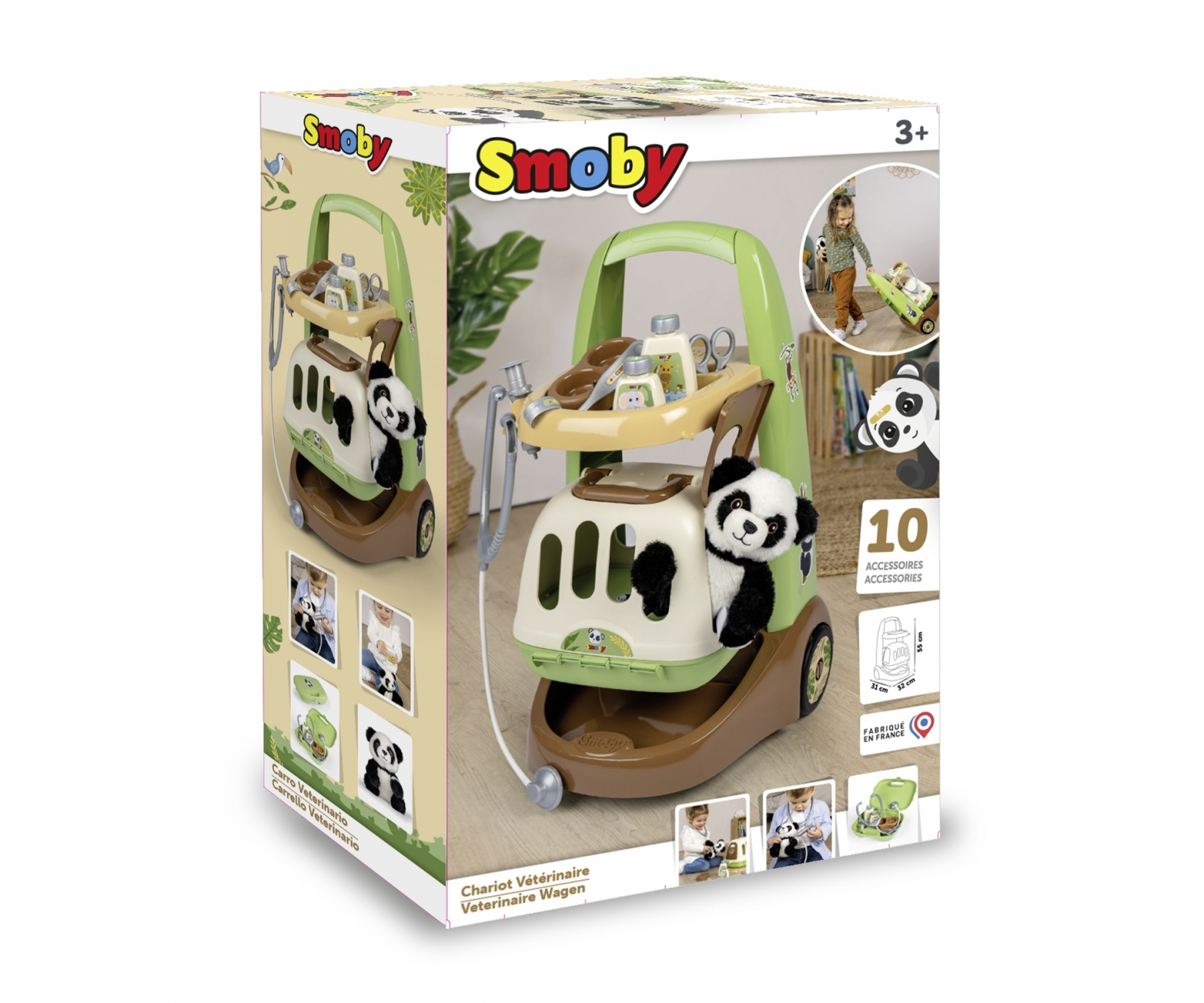 Smoby Tierarztwagen Spielzeug mit Panda-Plüschtier und Zubehör, 3+ Jahre.