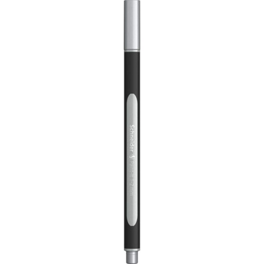 Ein schwarzer Stift mit silberner Spitze und einem silbernen Akzentband.