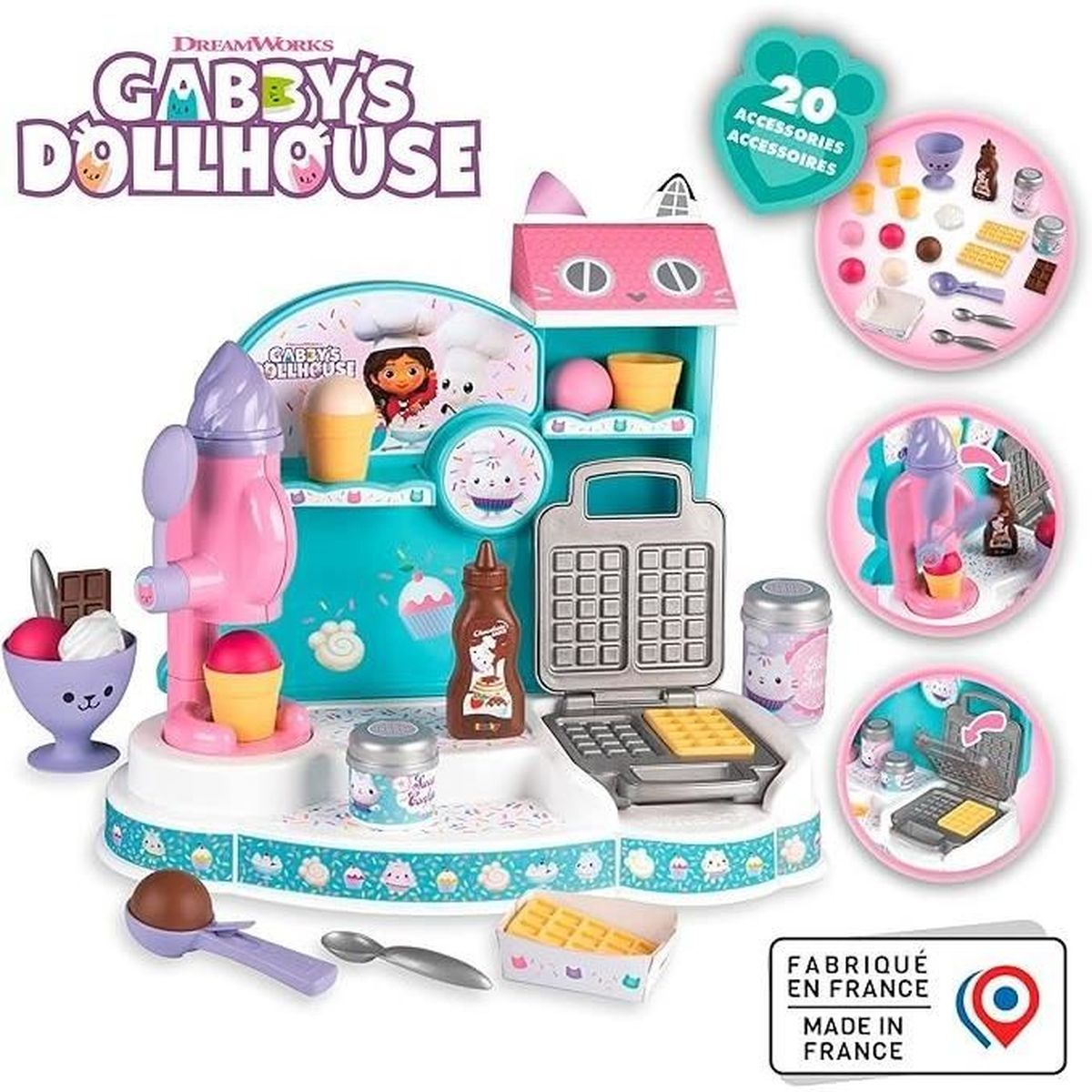 Zestaw Gabby's Dollhouse z gofrownicą i akcesoriami do lodów.