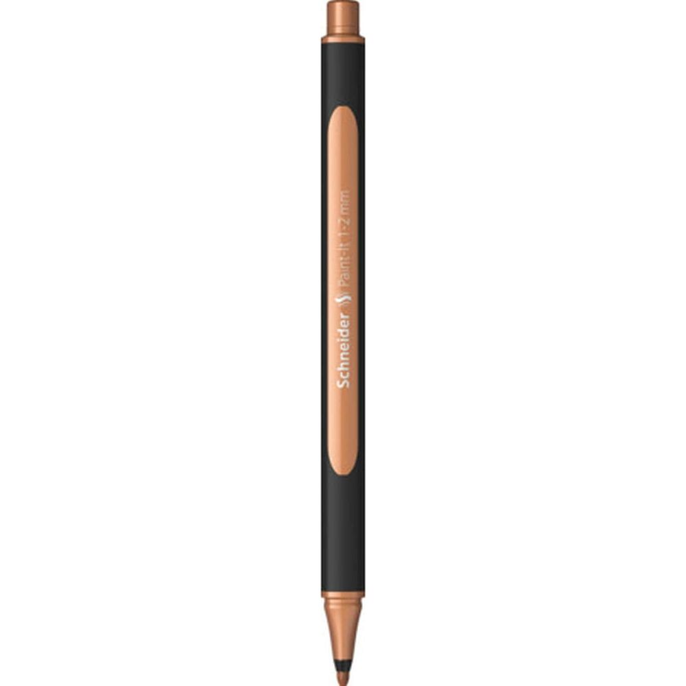 Ein schwarzer Schneider Paint-It Marker mit Kupferspitze und Kupferakzent.