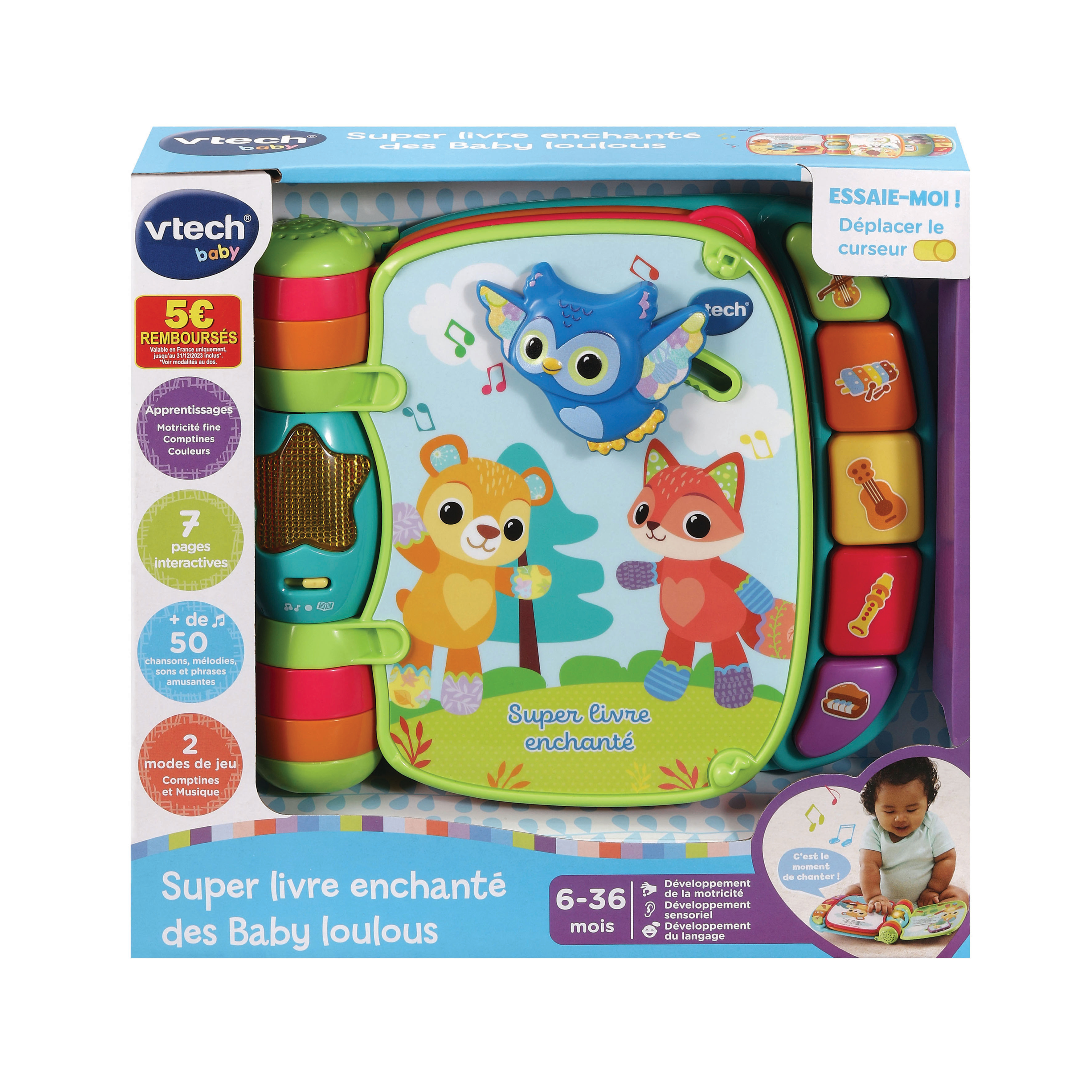 Libro interactivo Vtech Baby con oso, zorro, búho, música y voz.