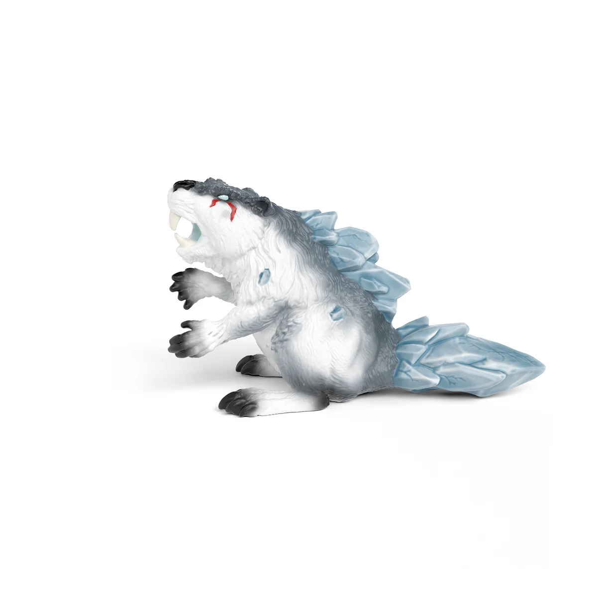 Une figurine d'action de castor blanc et gris avec des éléments de glace bleus sur le dos et la queue.