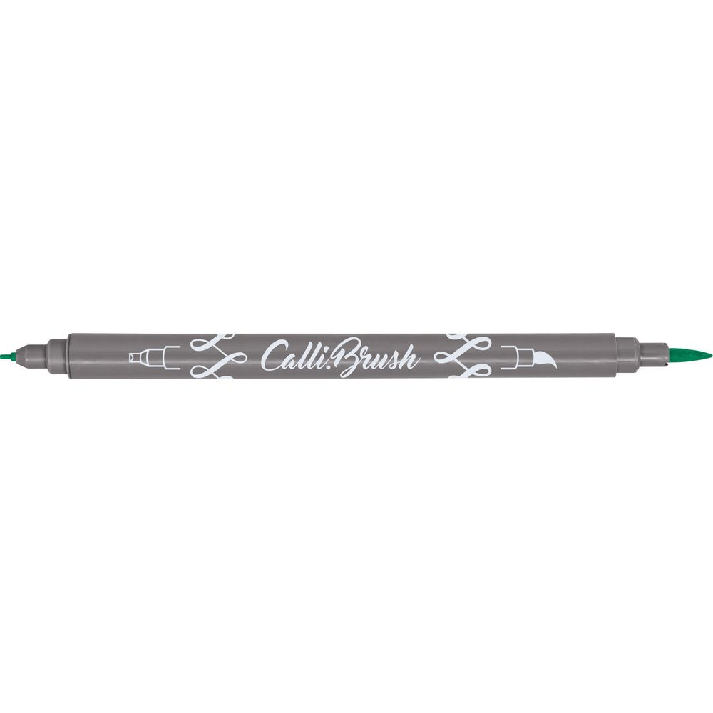 Ein grauer Kalligrafie-Marker mit grüner Spitze und dem Aufdruck „Calli: Brush“.