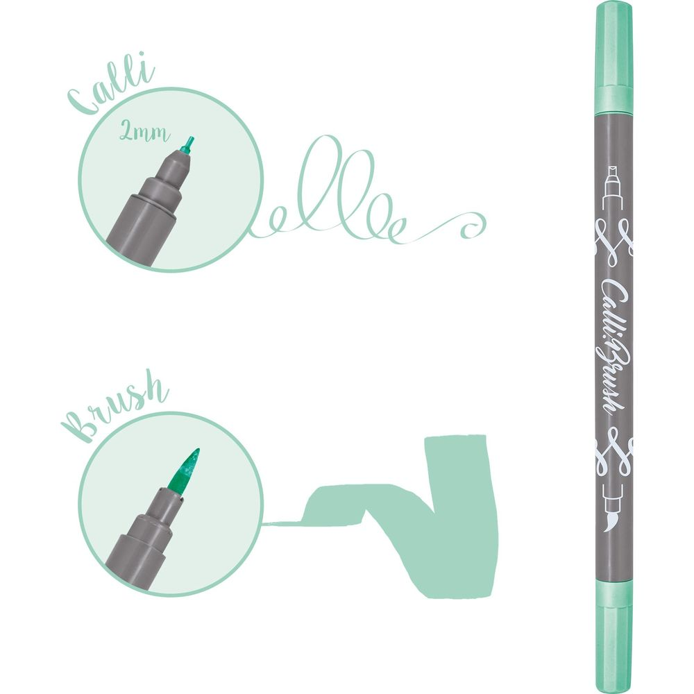 Ein Kalligraphie-Stift mit zwei Spitzen: eine 2mm feine Spitze und eine Pinselspitze.