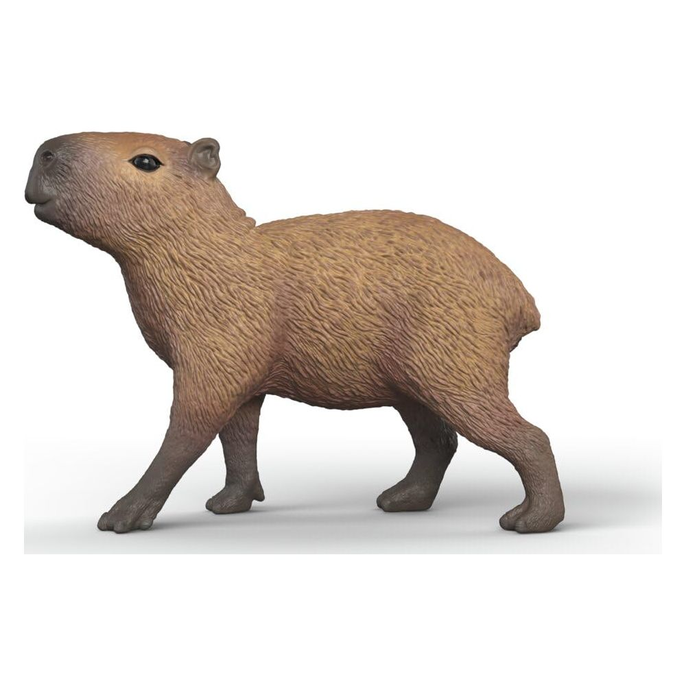Une figurine de capybara marron se dresse sur fond blanc.