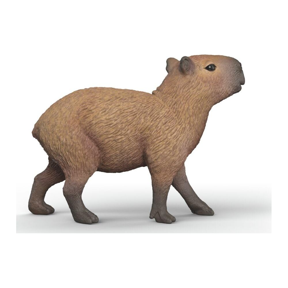 Une figurine de capybara marron se dresse sur fond blanc.