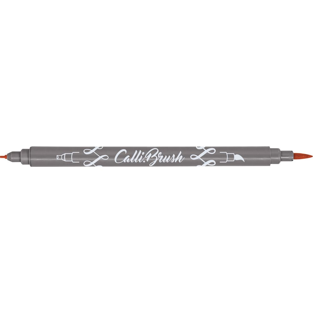 Grauer Stift mit orangefarbener Spitze und Aufdruck 'Calli Brush'.
