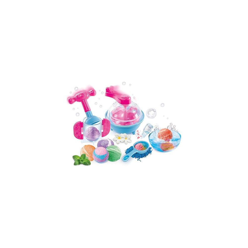 Badebomben-Set mit Löffel, Schale und Sprühgerät. Bunte Bomben.