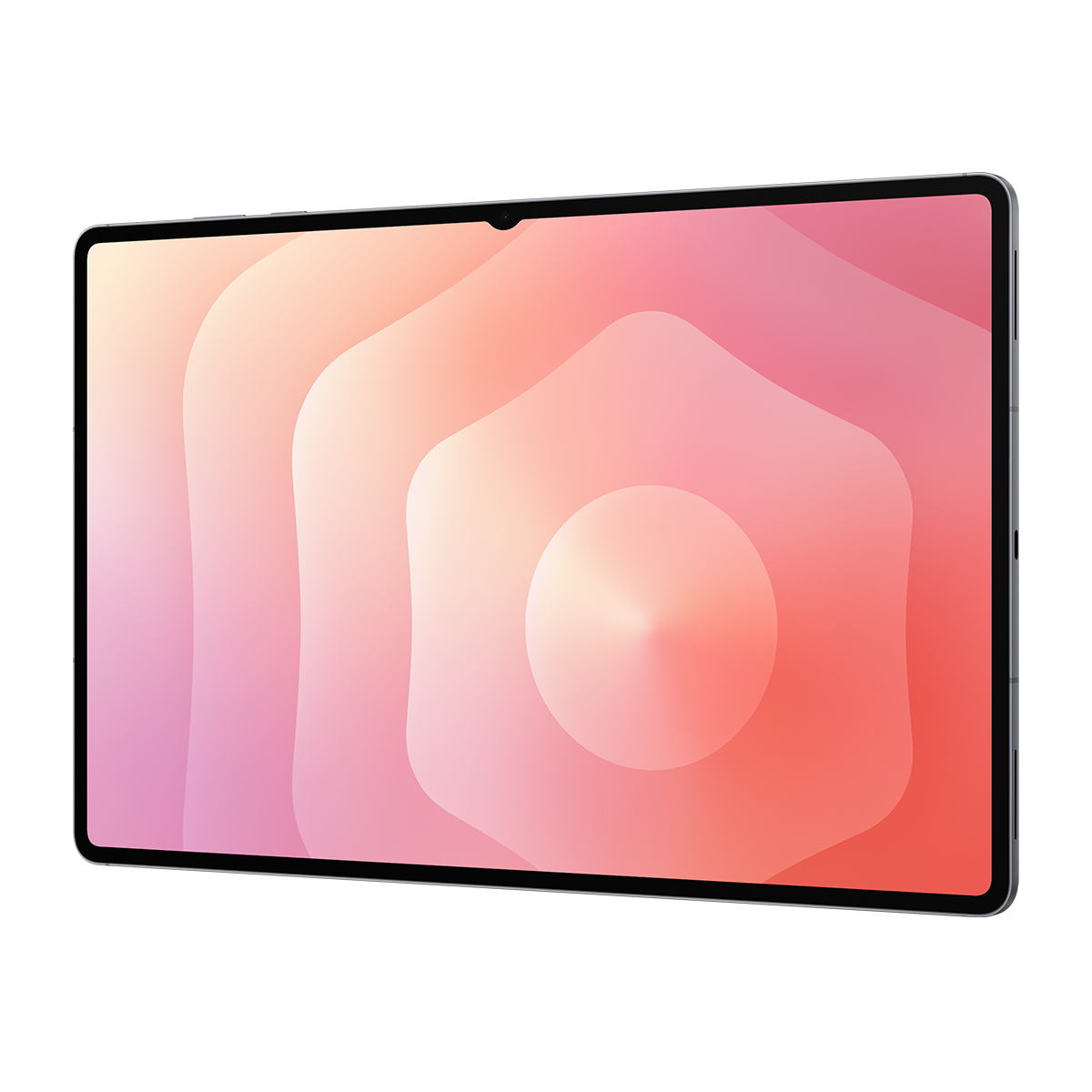 Pembe ve turuncu tonlarında gradyan duvar kağıdı gösteren bir tablet.