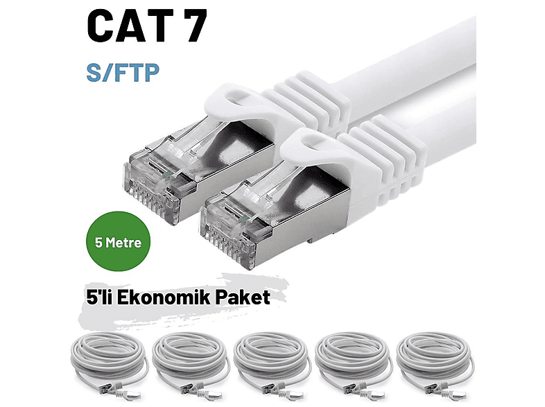 IRENIS 5 Adet 5 Metre CAT7 Kablo S/FTP Ethernet Network LAN Ağ Kablosu