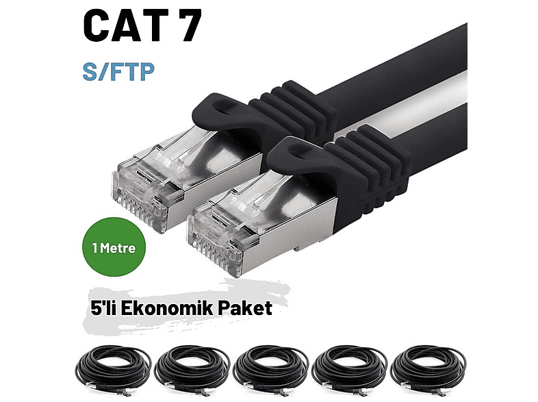 IRENIS 5 Adet 1 Metre CAT7 Kablo S/FTP Ethernet Network LAN Ağ Kablosu