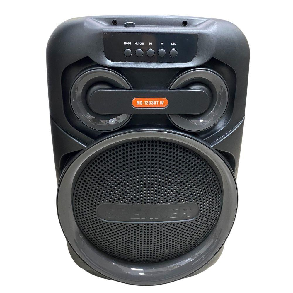 İki diyaframlı ve büyük bir hoparlörlü siyah Bluetooth hoparlör.