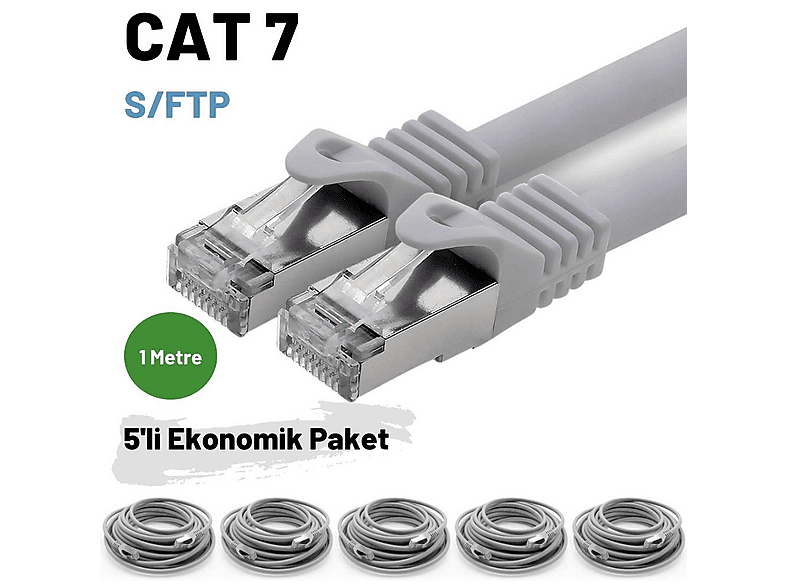 IRENIS 5 Adet 1 Metre CAT7 Kablo S/FTP Ethernet Network LAN Ağ Kablosu