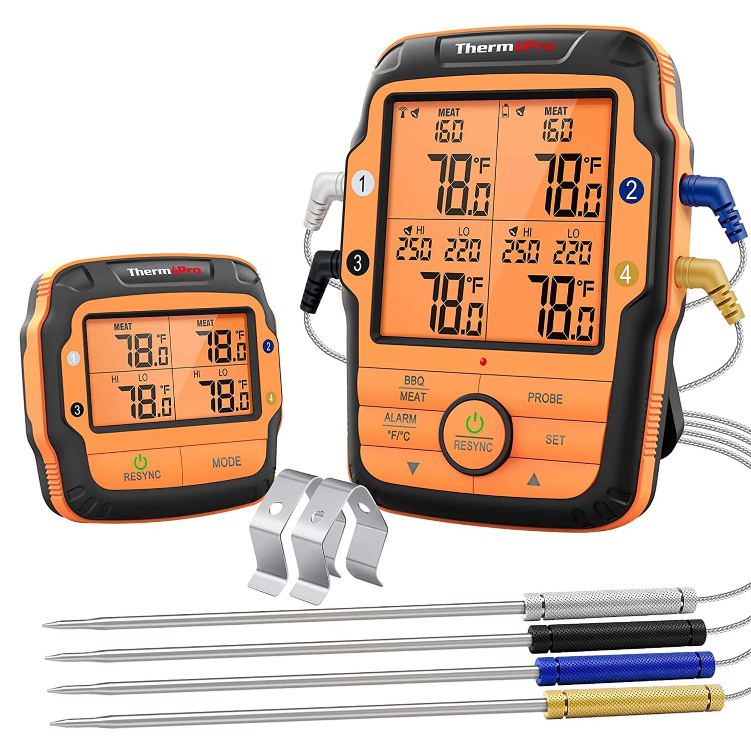 THERMOPRO TP27C Alarmlı Işıklı Kablosuz 150M Menzilli ve 4 Problu Profesyonel fırın Gıda Termometresi