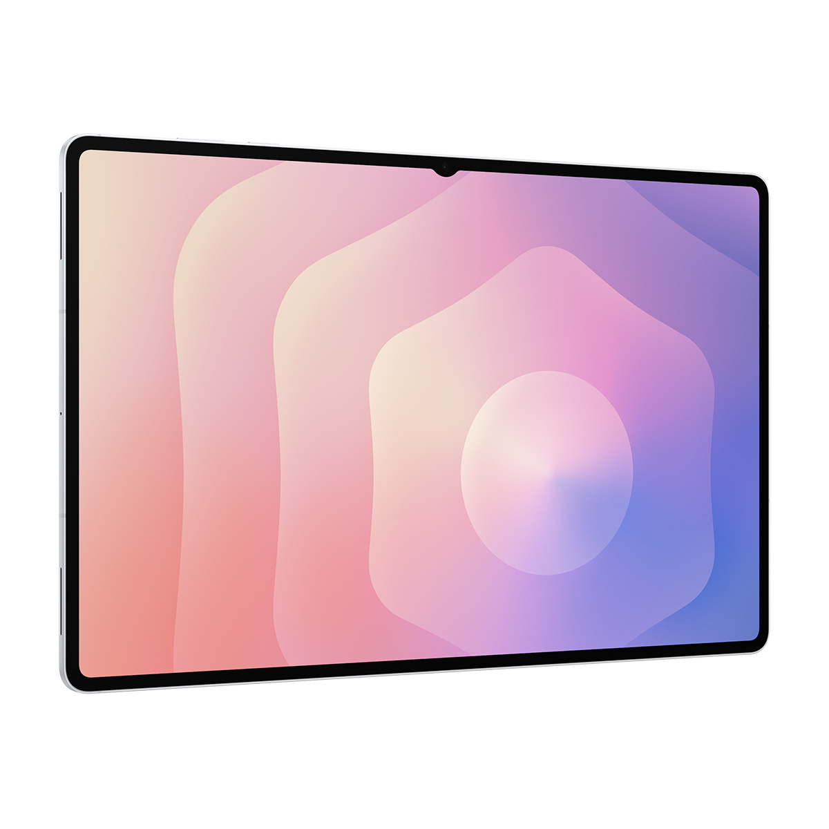 Pembe, mor ve mavi degrade arka plana sahip bir tablet.