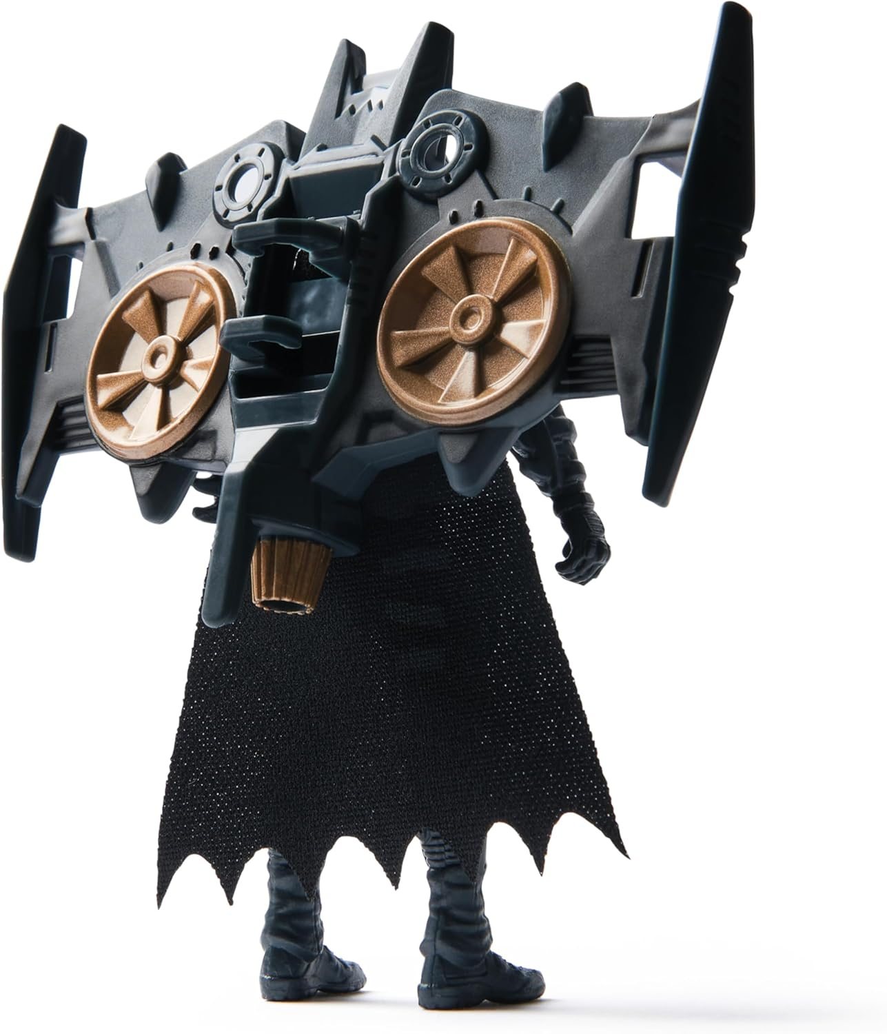Figura de acción de Batman con capa negra y mochila propulsora.