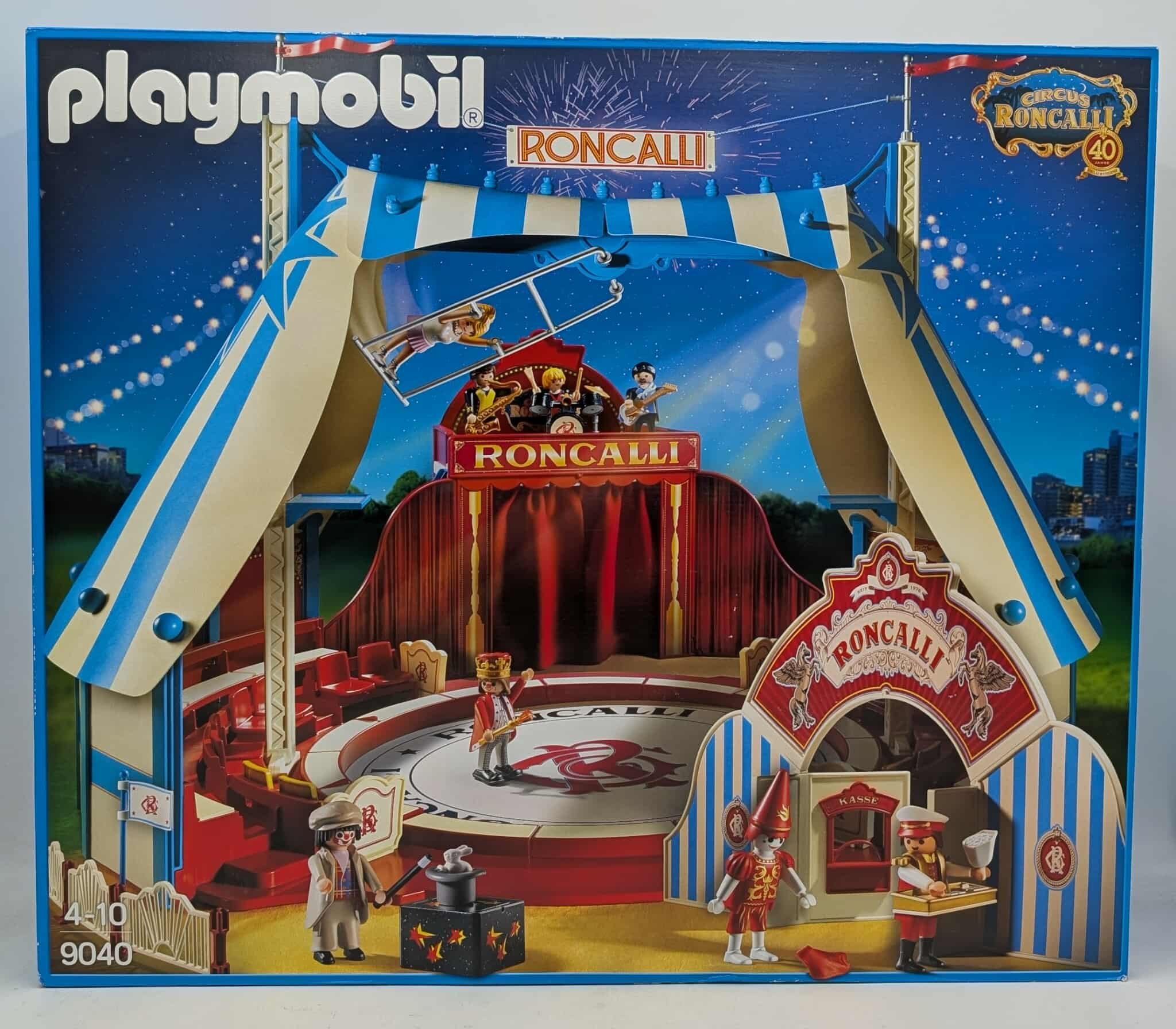 Playmobil Roncalli Circus Spielzeugbox mit Figuren, Zirkuszelt und Bühne.