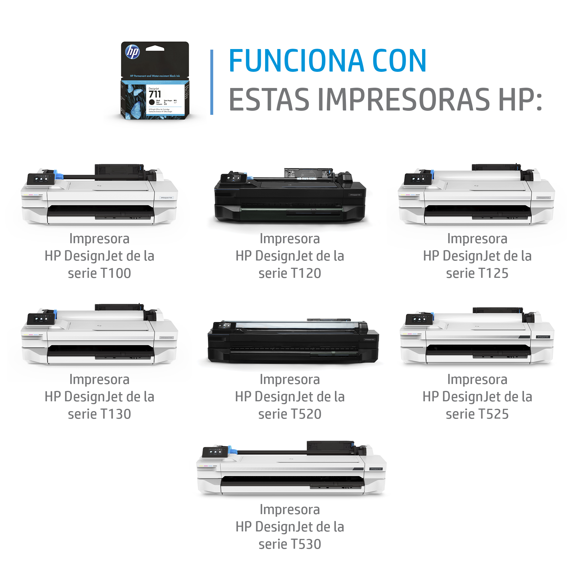 HP Tintenpatrone und HP DesignJet Drucker in verschiedenen Modellen.