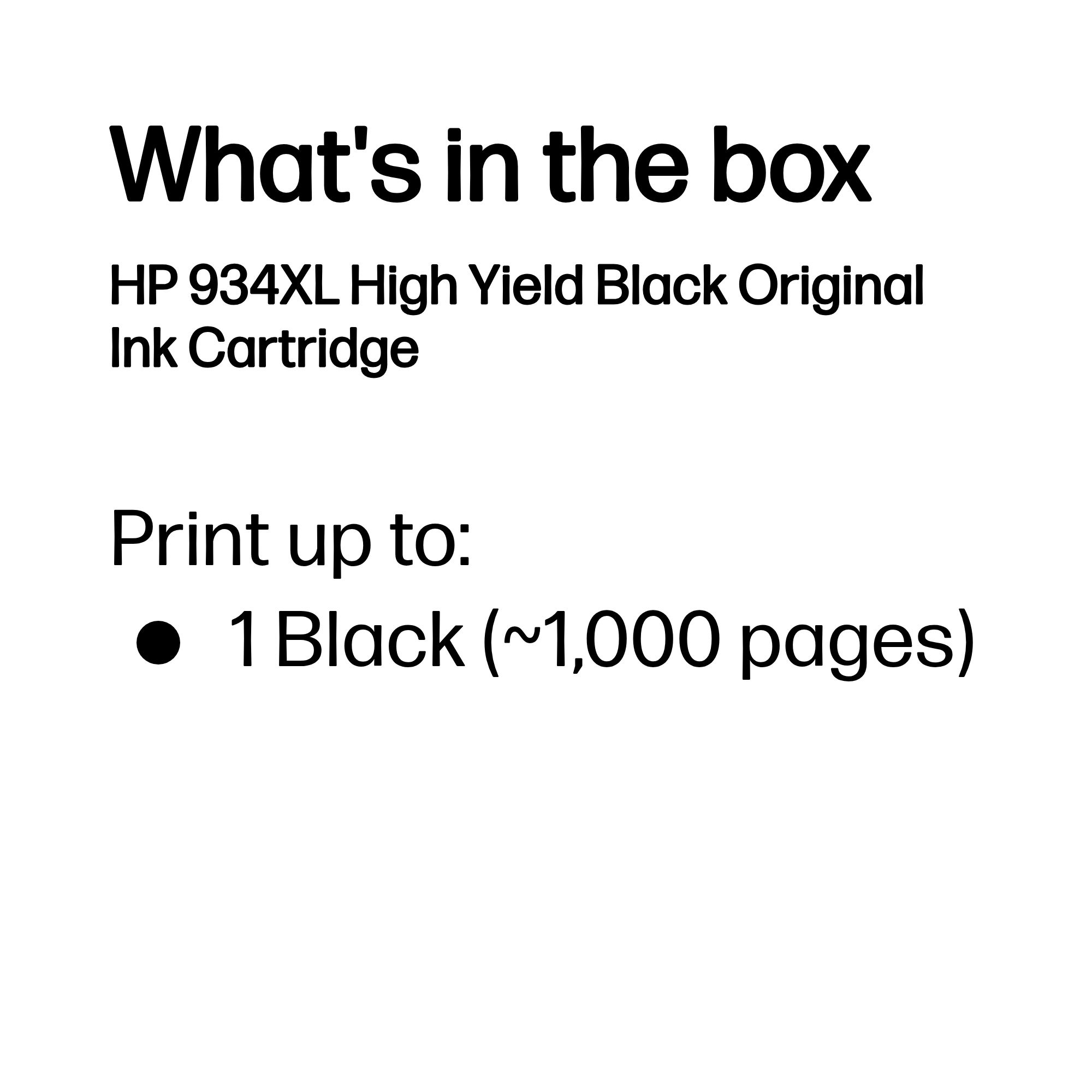 Contenuto della scatola: Cartuccia d'inchiostro HP 934XL Nero, circa 1000 pagine.