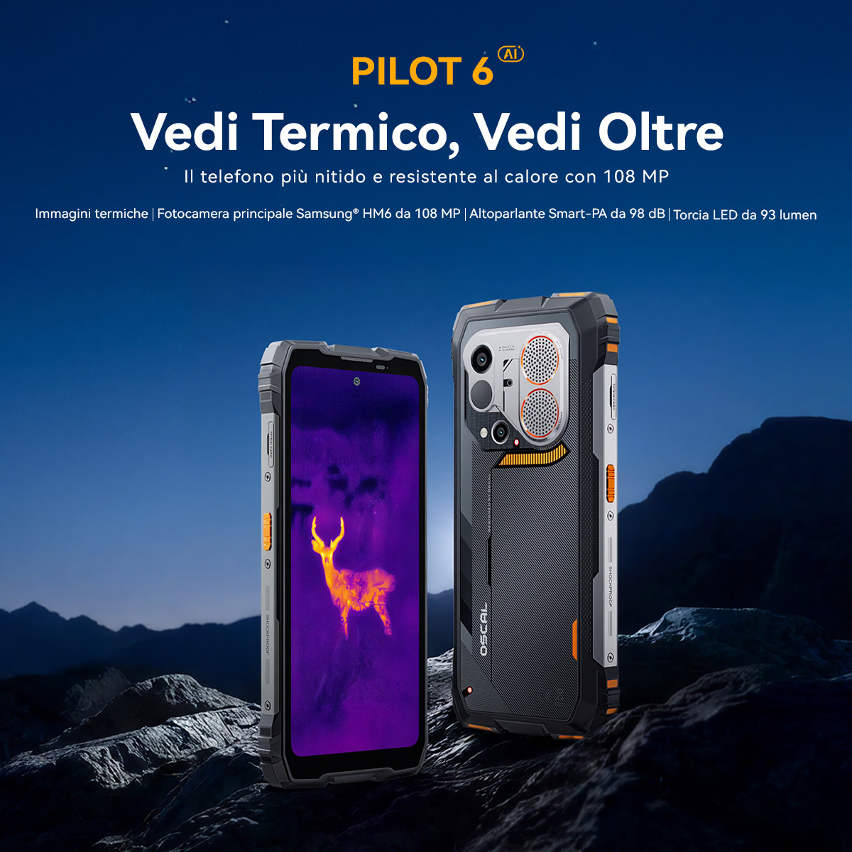 Uno smartphone robusto con termocamera mostra un cervo al buio.