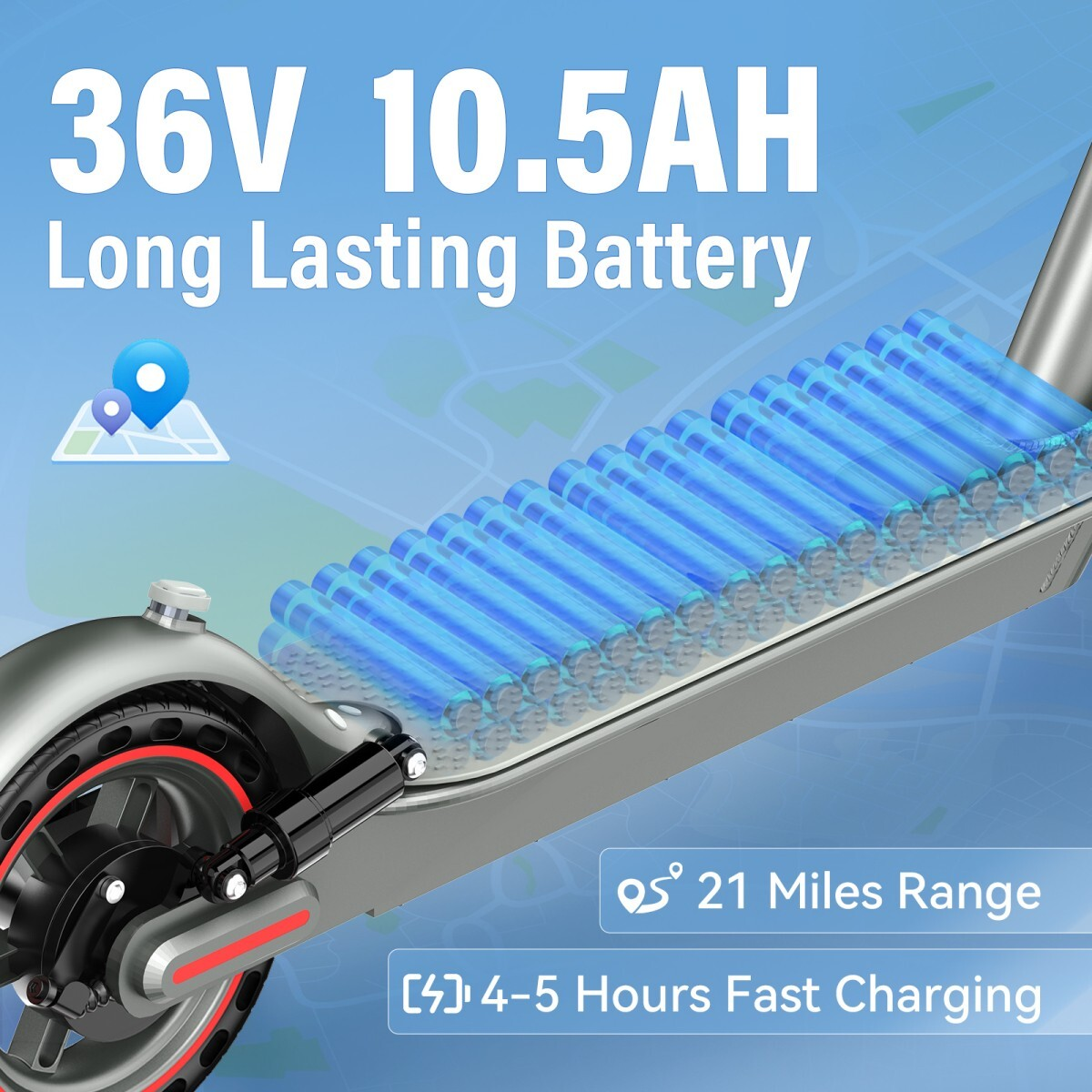 Bateria hulajnogi elektrycznej: 36V 10.5AH, zasięg 21 mil, szybkie ładowanie 4-5h.