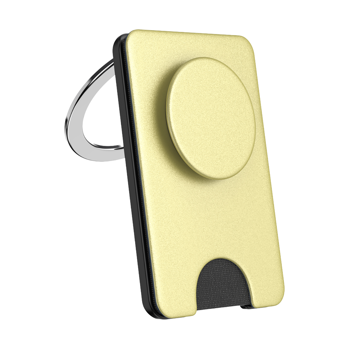 Porta telefono dorato con anello e slot per carte.