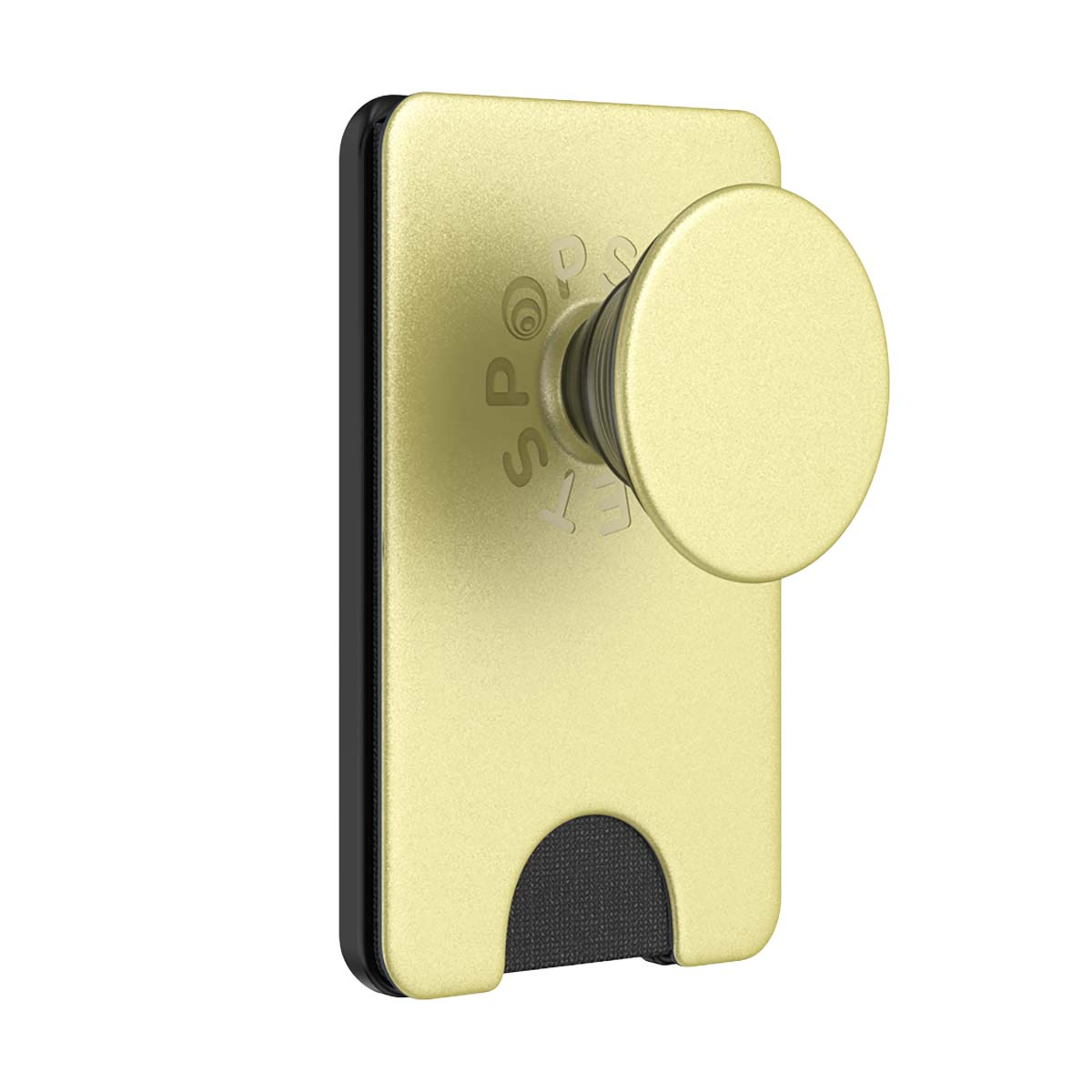 PopSocket dorato con supporto nero e fessura per carte.