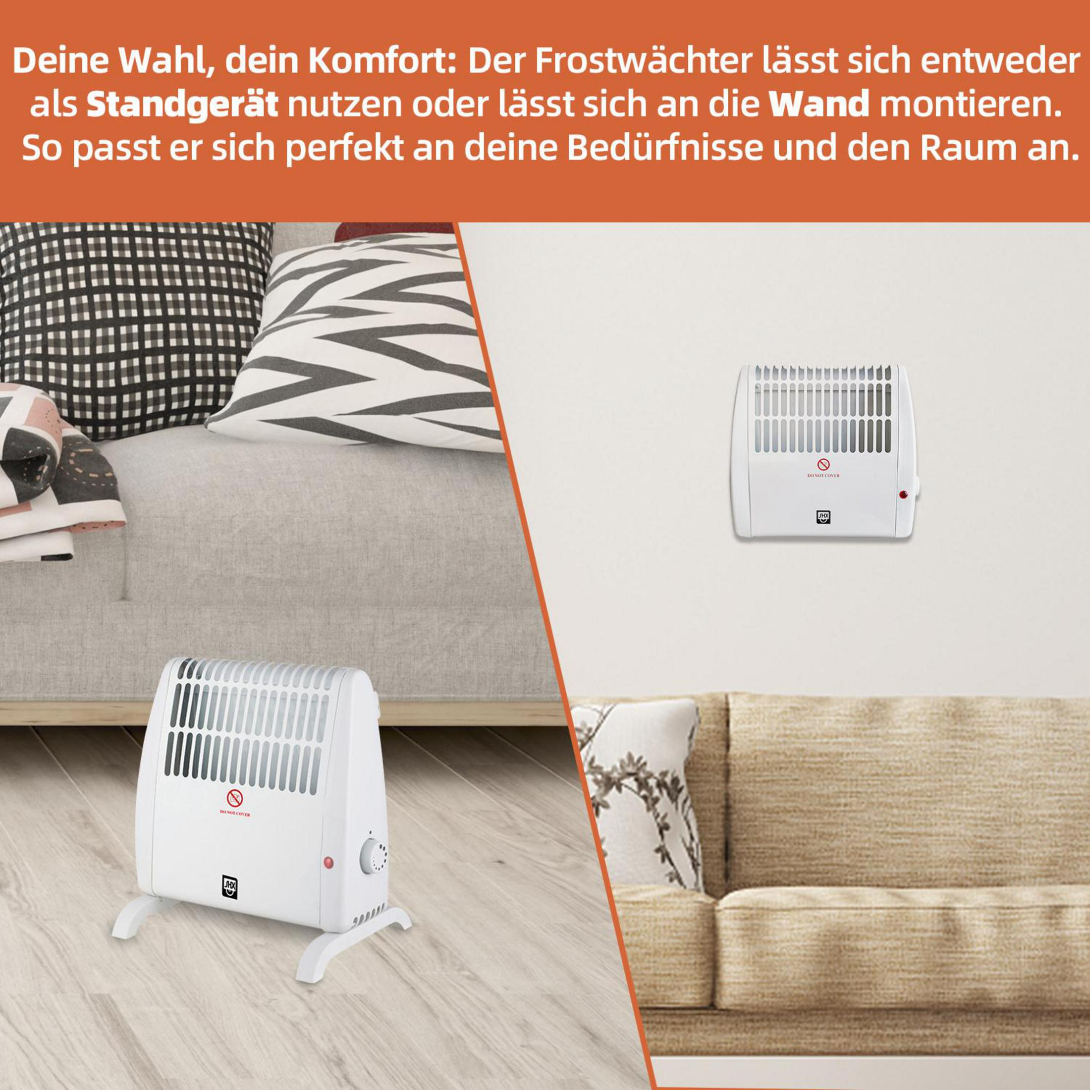 Ein weißer Frostwächter steht auf dem Boden, ein weiterer hängt an der Wand.