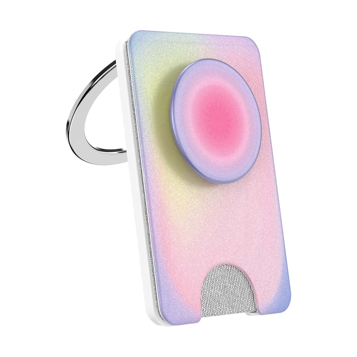 Soporte de teléfono con gradiente pastel brillante y anillo.