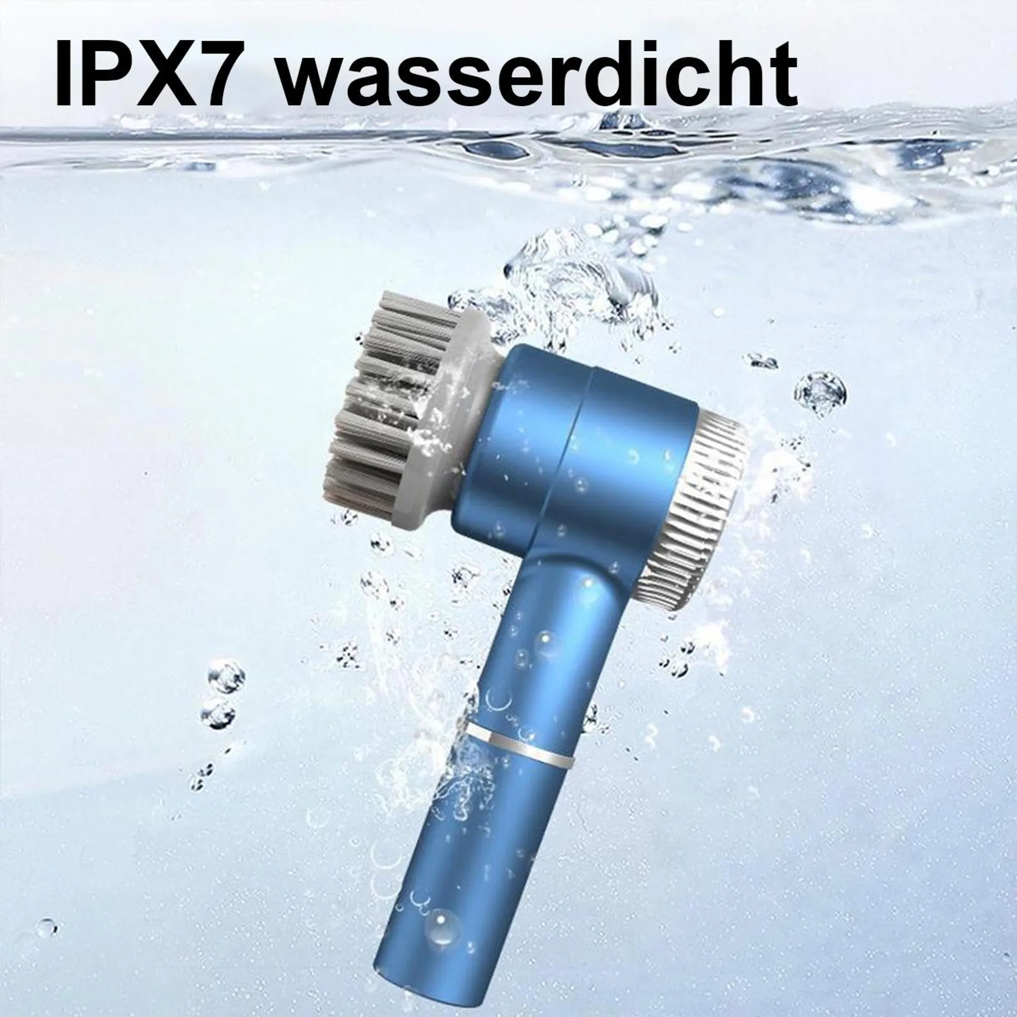 Blauer wasserdichter Bürstenkopf mit Borsten unter Wasser.