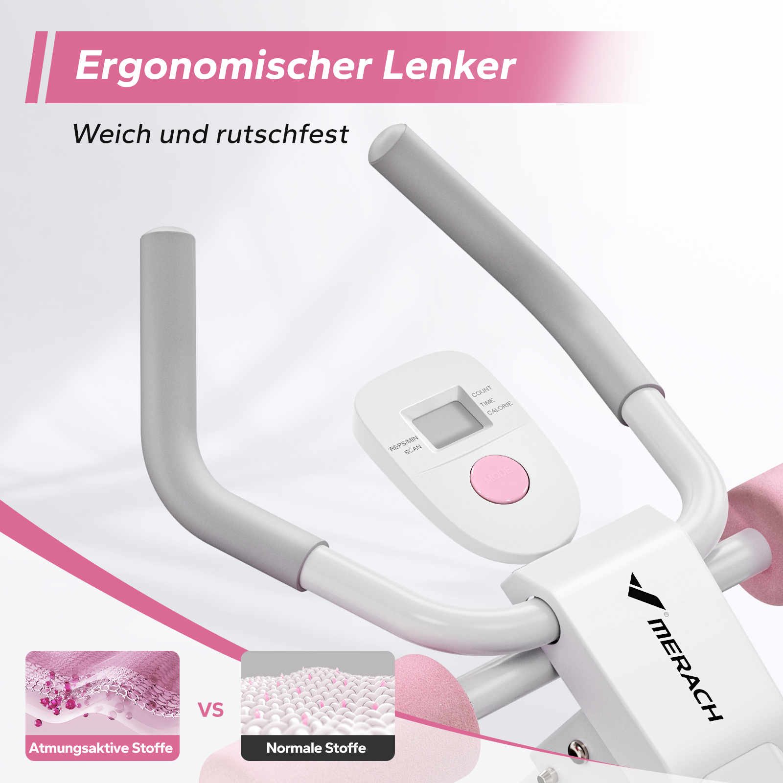 Ergonomischer Lenker mit Display, weich und rutschfest. Vergleich von Stoffen.