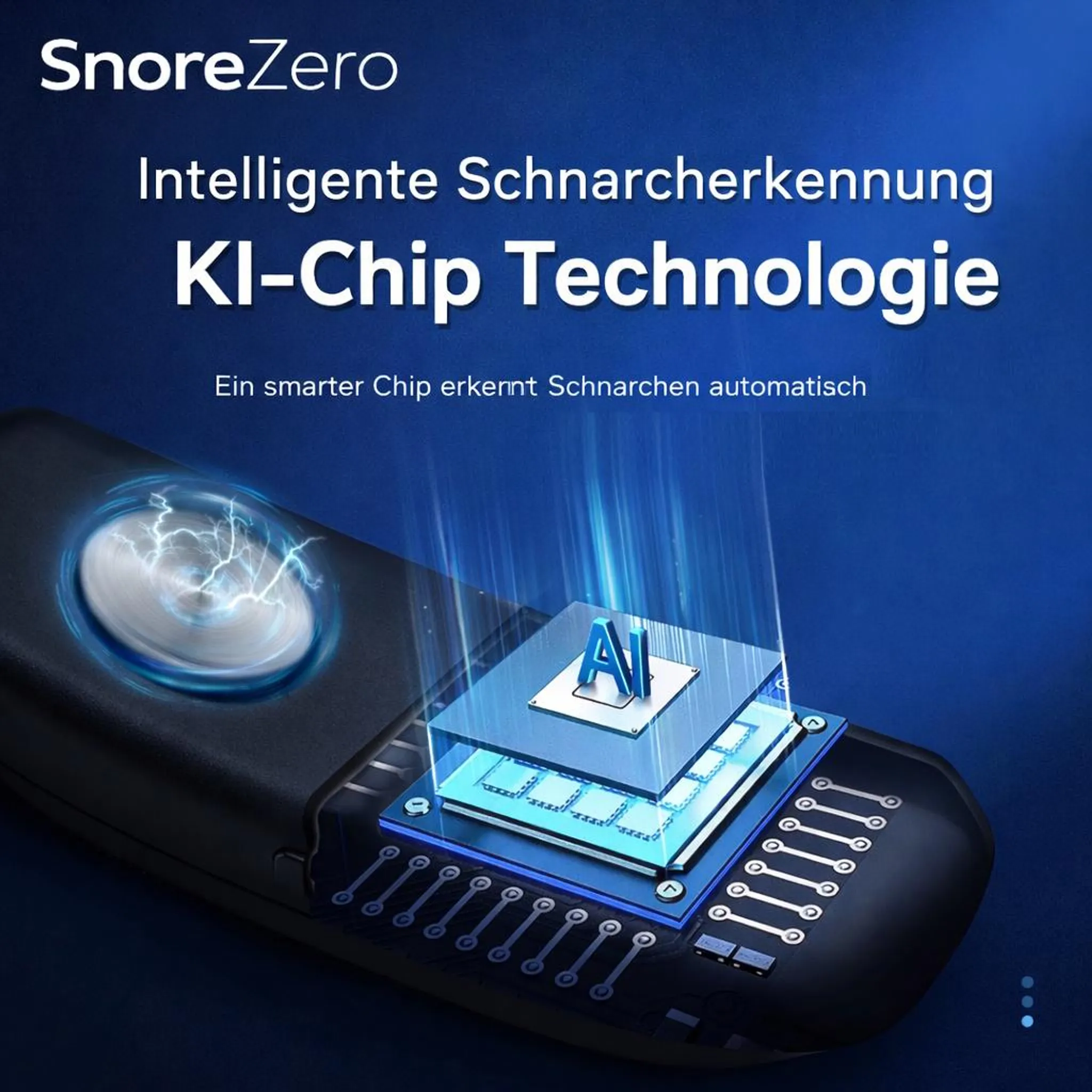 Ein schwarzes Gerät mit KI-Chip-Technologie und blauen Lichtern.