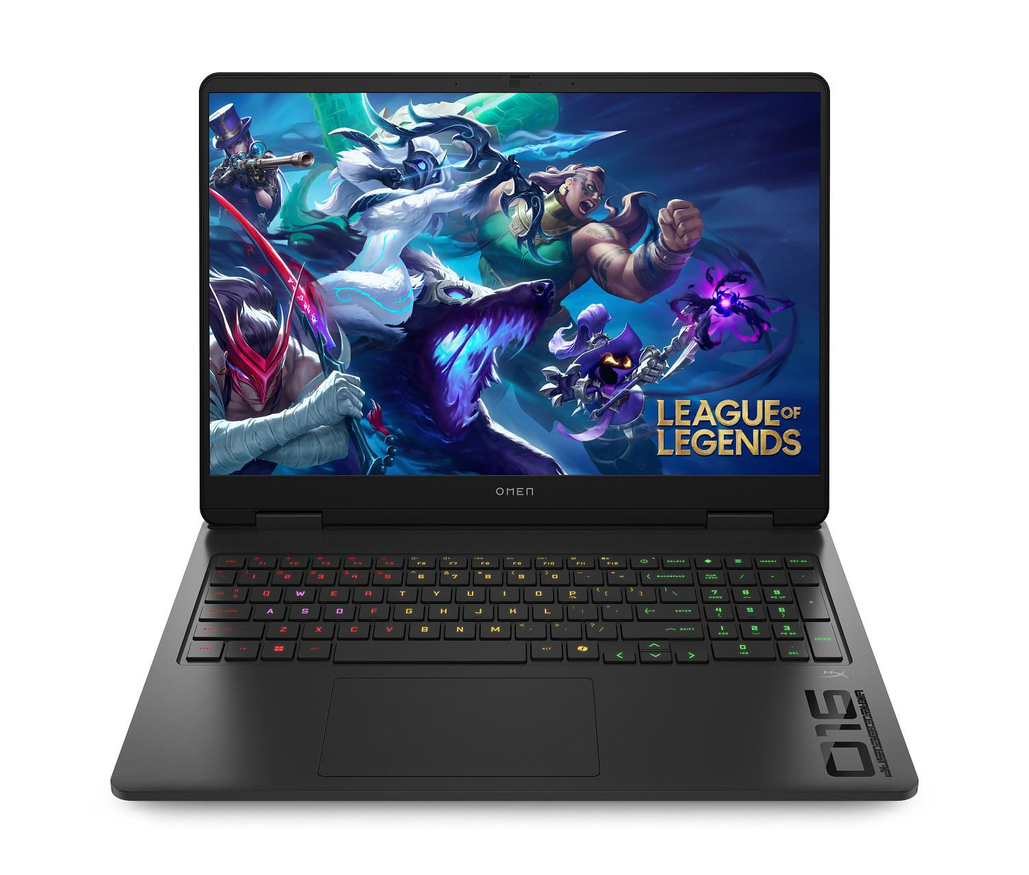Ekranında League of Legends oyunu gösteren siyah OMEN dizüstü bilgisayar.