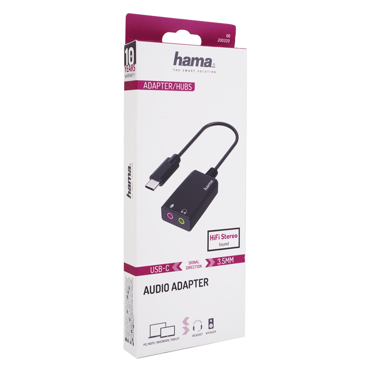 Hama USB-C auf 3,5-mm-Audioadapter mit HiFi-Stereo-Sound für Laptops.